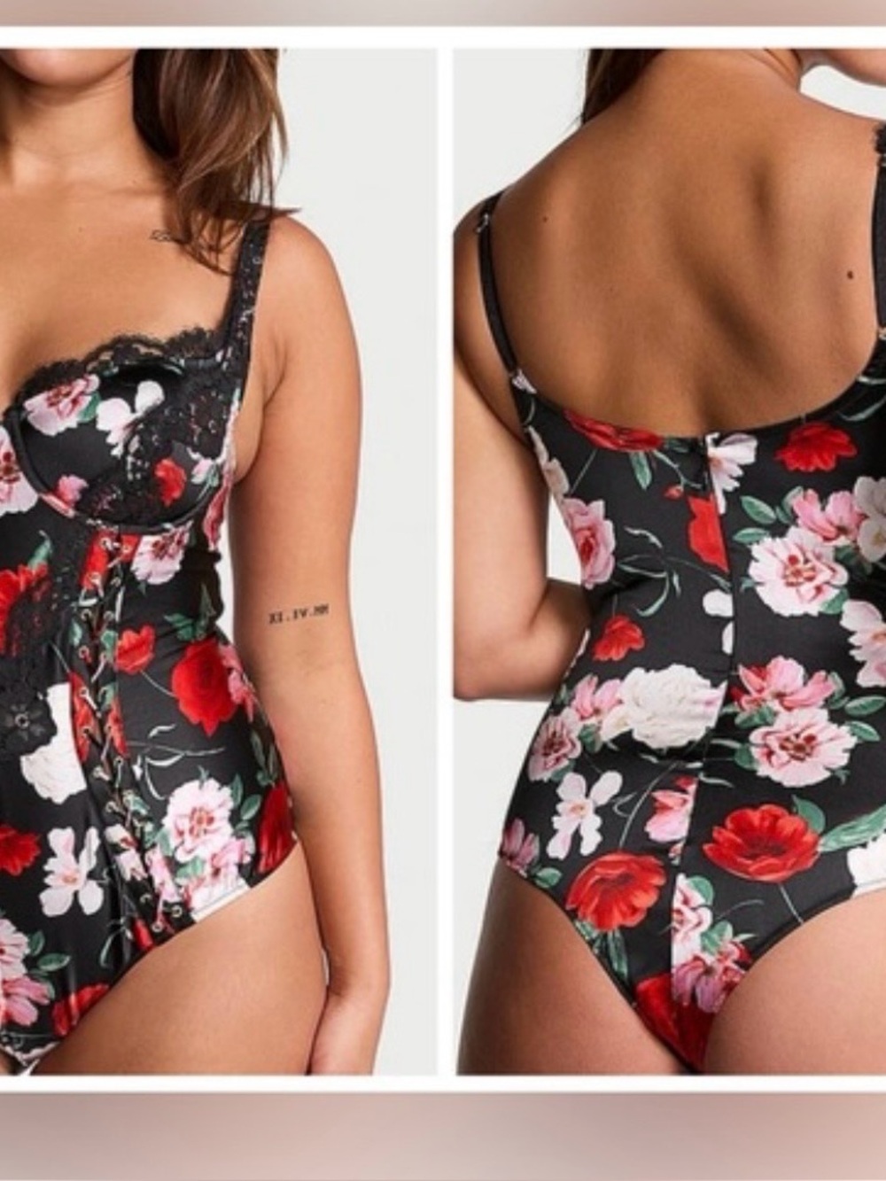 Victorias Secret Atelier Black Floral Satin Bodysuit - Size Small - New Tags